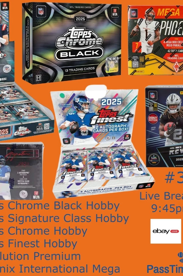 2025 TOPPS CHROME BLACK FINEST FOOTBALL - 6x Box Hobby PYT LIVE BREAK 3274