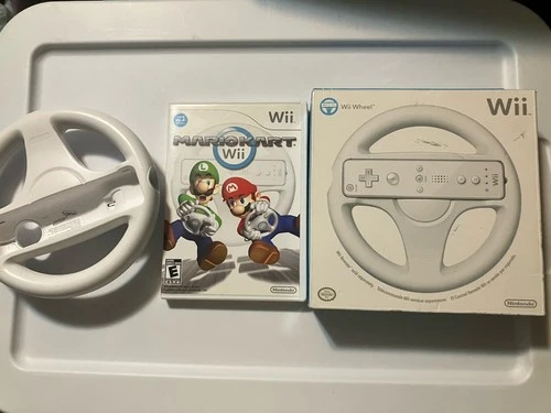Mario Kart Wii CIB  (Nintendo, 2008) With (2) OEM Steering Wheels Bundle TESTED