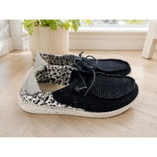 Hey Dude Wendy Tartan Dark Cheetah Black Animal Print Loafers Shoes Womens 6