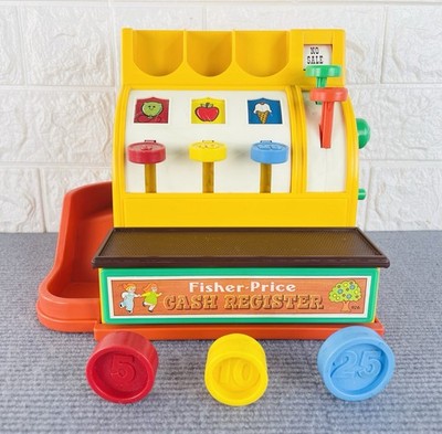 Vintage Fisher Price Registrierkasse 1974 mit 3 Münzen