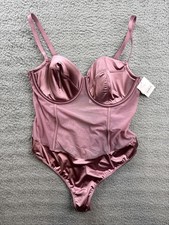 Auden Womens Large Mauve Satin  Mesh Lightly Lined Underwire Lingerie Bodysuit