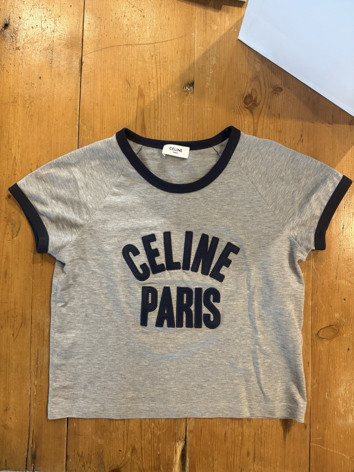 Brand New CELINE Gray/Navy 'Celine Paris' Ringer T-Shirt Size XS Women’s