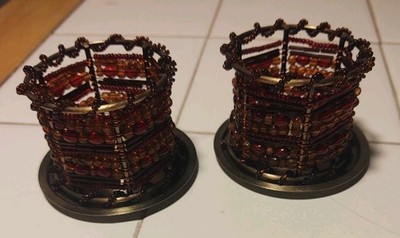 Party Lite Beaded Morrocan Style Tea Light Candle Ring Set Holders Boho Hippie