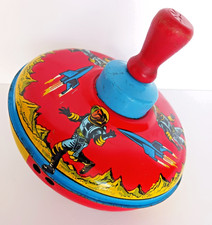 Ohio Art 5" Tin Spinning Top Spacemen Rocket Space Ship Vintage Mid-Century 50s