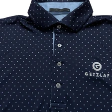 Greyson Polo Shirt Mens Size M Performance Golf Stretch Polka Dot Geometric Blue