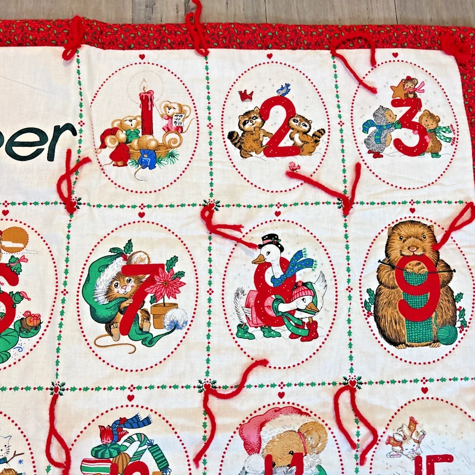 VTG Handmade Quilt Christmas Advent Calendar Red Holly Trim December 32" X 30.5" - Image 3 of 4