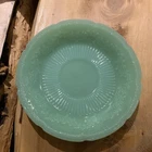 2 VINTAGE FIRE KING JADEITE ALICE PATTERN SAUCERS