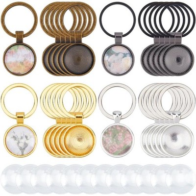 24 Sets 4 Colors Cabochon Keychain Kit 20mm Tray Alloy Pendant Cabochon Setti...