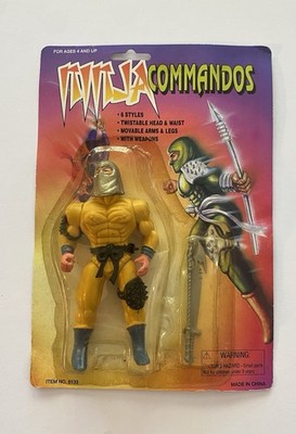 NINJA COMMANDOS  Yellow/ Blue  MINT ON CARD Remco/MOTU Style 1980 s SUPER RARE