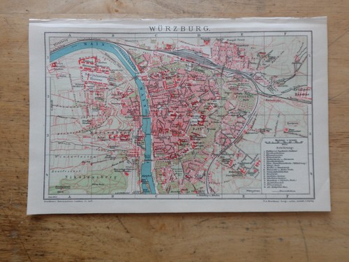 Orig.(1908) Lithographie Stadtplan Würzburg (B1K)