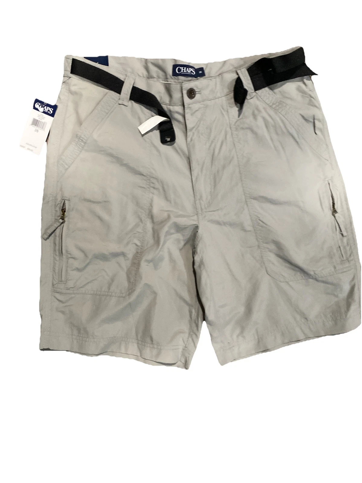 NWT $60 Chaps Flat Front Quick Dry Hiking Shorts Nickel Sz 36 Zippered Pockets