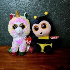 Ty Beanie- Stardust Unicorn Sequin & Buzby The Bumblebee With Tags ( 6")