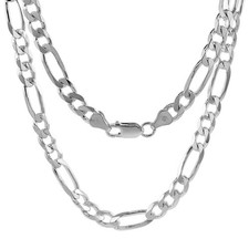 Real Sterling Silver Mens Figaro Chain Necklace 6.00mm- Italian - All Sizes