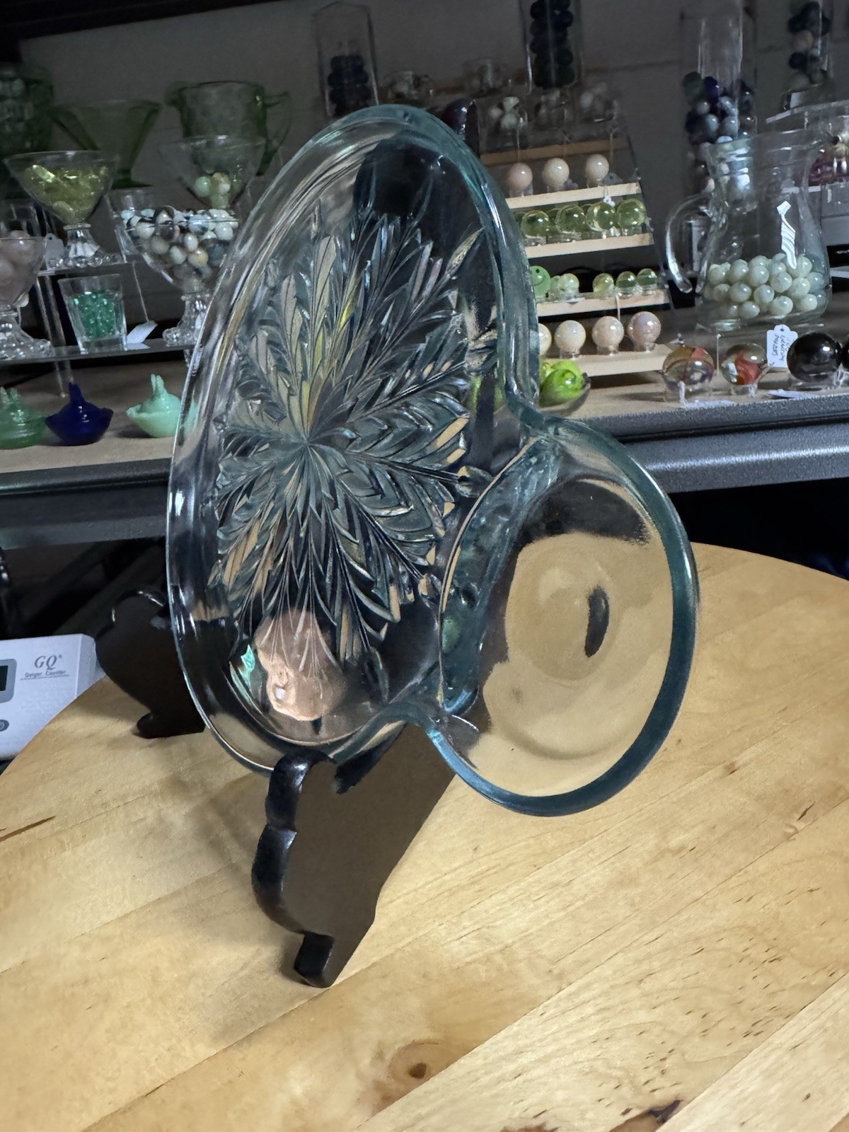 4963 (4) Vtg 1950s Jeannette Glass Blue Feather Pattern Snack Plates No Cups