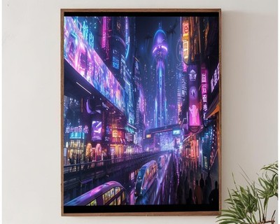 Cyberpunk Neon City Night Futuristic Sci Fi Art Poster