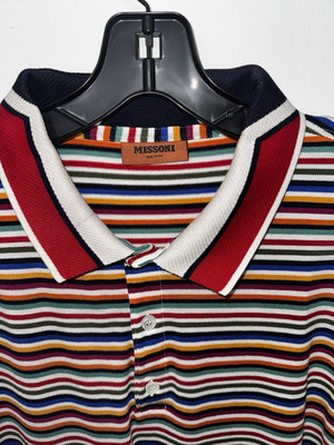 Missoni Men's Multicolor Striped Polo Shirt L Regular Short Sleeve Button