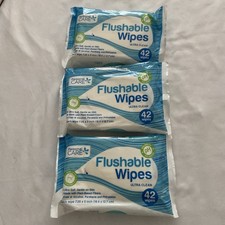 Flushable Wipes - Plastic Free Plant Based Biodegradable, 42ct. Pack of 3