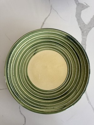 Pier 1 Handcrafted Earthenware  15  serving platter Green Beige Ring Gloss Fin