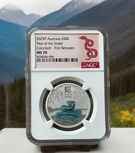 2025 Australia Lunar Snake 1/2 oz Silver Colorized Coin NGC MS70 First Releases