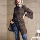 Cabi Flounce Zip Front Jacket size Small Longline Brown Navy Blue Plaid 3902