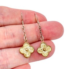 Vintage Sterling Silver 925 Gold Tone Clover Dangle Earrings
