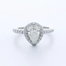 Side Stone Engagement Ring Halo Platinum 2.81 Carat Pear Lab-Grown Diamond G VS1