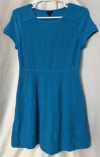 Talbots Turquoise Knit Dress Short Sleeve Textured Chevron Pattern Sz XLP