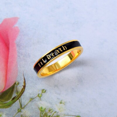 14K Gold Til Death Black Enamel Ring 4mm Wide Black Enamel Band Wedding  Band