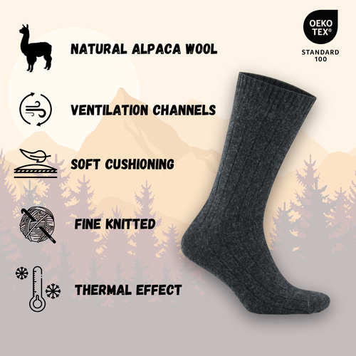 Alpaca Wool Socks 2 pairs Natural Thermal Winter Socks Hiking walking home sock - Picture 29 of 36