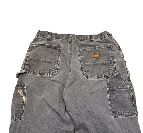 Carhartt B11 Gray Carpenter Pants Distress Duck Canvas Leather Patch 32x32 - Bild 3 von 11