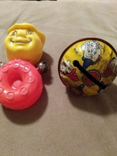 Kirchhof Bell Noisemaker Tin Metal Wood Handle and Plastic Baby Rattle Lot of 2