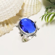 Blue Sapphire Lab Created 925 Sterling Silver Ring Handmade Jewelry Gift For Her