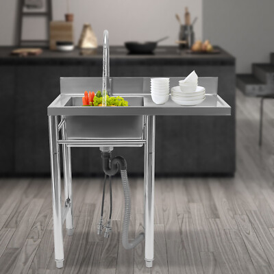 1/2/3 Compartment Commercial Kitchen Sink Prep Table Stainless Steel