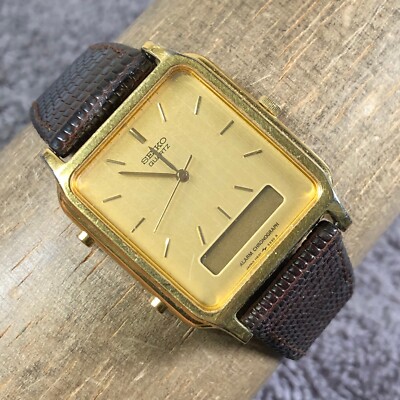 Vintage Seiko Men Leather Analog Digital For Watch Parts Or - Main Image