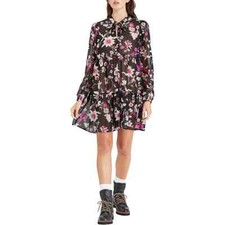 Sanctuary Feeling Fresh Dress Long Sleeve Black Floral Sheer Shift Dress Size XS