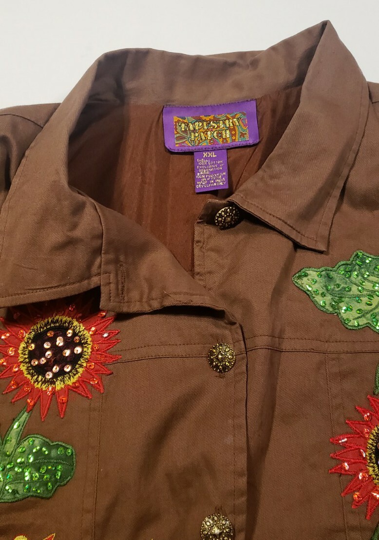 Tapestry Patch Jacket Button down Shoulder Pads w… - image 3