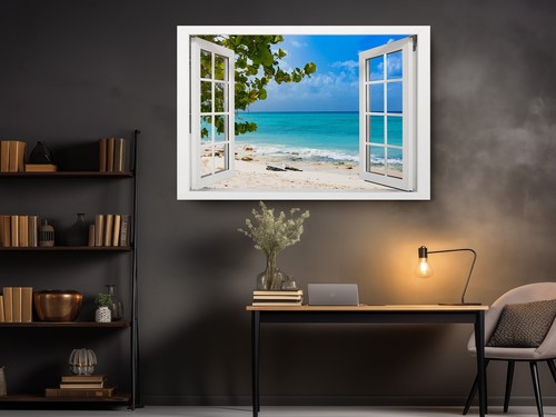 Window View of Tropical Island Beach Paradise Wall Art Canvas Print - 第 2/8 張圖片