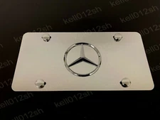 1pc 3D MercedesSTAR LOGO Aluminum Mirrored Chrome FRONT License Plate +screwcaps