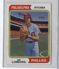 1974 Topps #342 Jim Lonborg Philadelphia Phillies Blank Back Variation