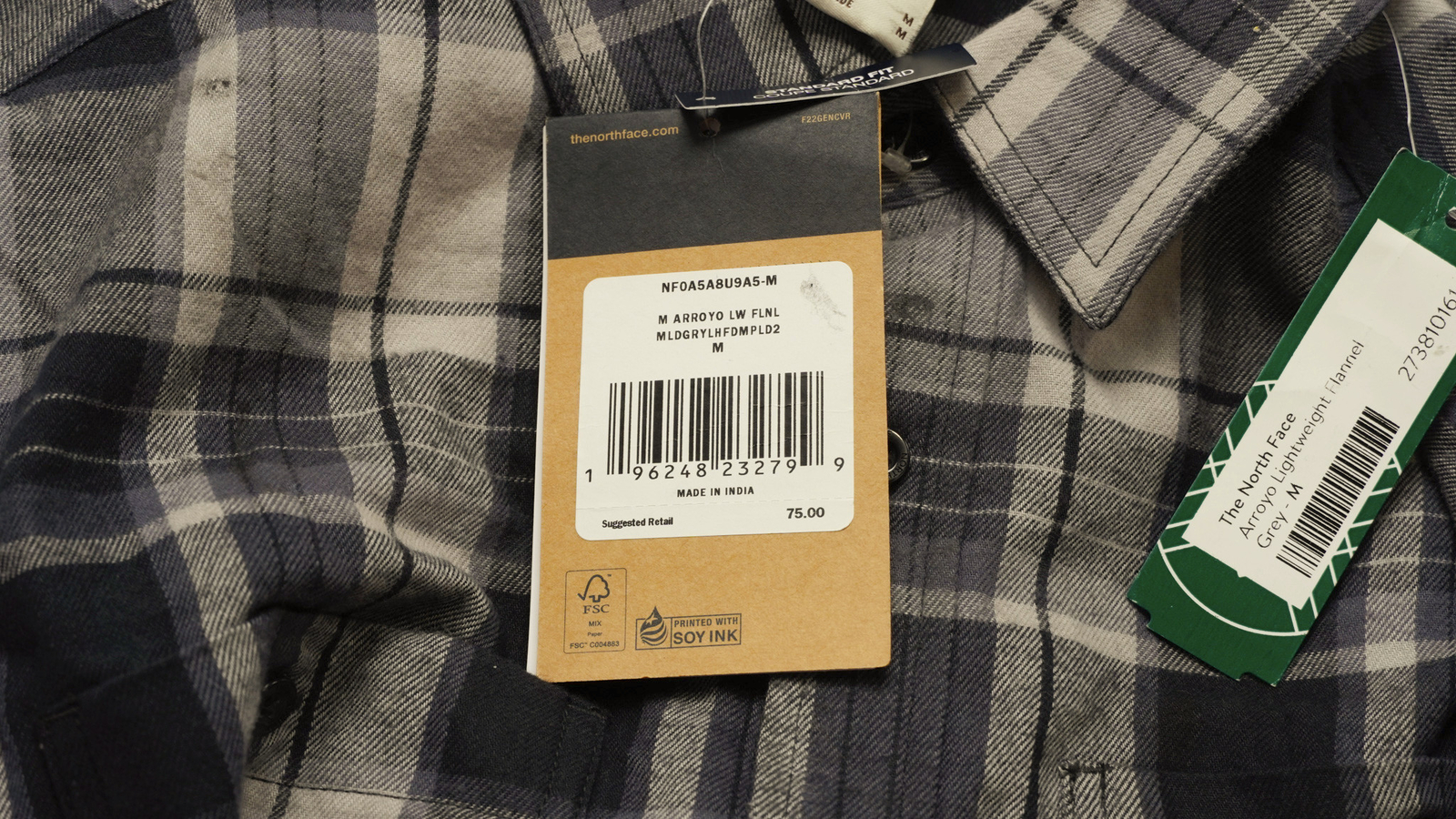 The North Face Men&rsquo;s Arroyo Lightweight Flannel Shirt CD4 Gray Medium 