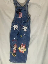 Oshkosh Girl Long Overalls Minnie Mouse Paint Splatter Initial “B” 5T/5A Denim👇