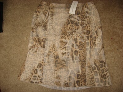 Womens NWT Tan wGray Leopard Print DANA BUCHMAN Stretch Below Knee Skirt 8