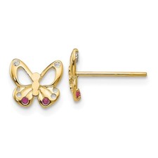 Real 14kt Yellow Gold Madi K CZ Children's Butterfly Post Earrings