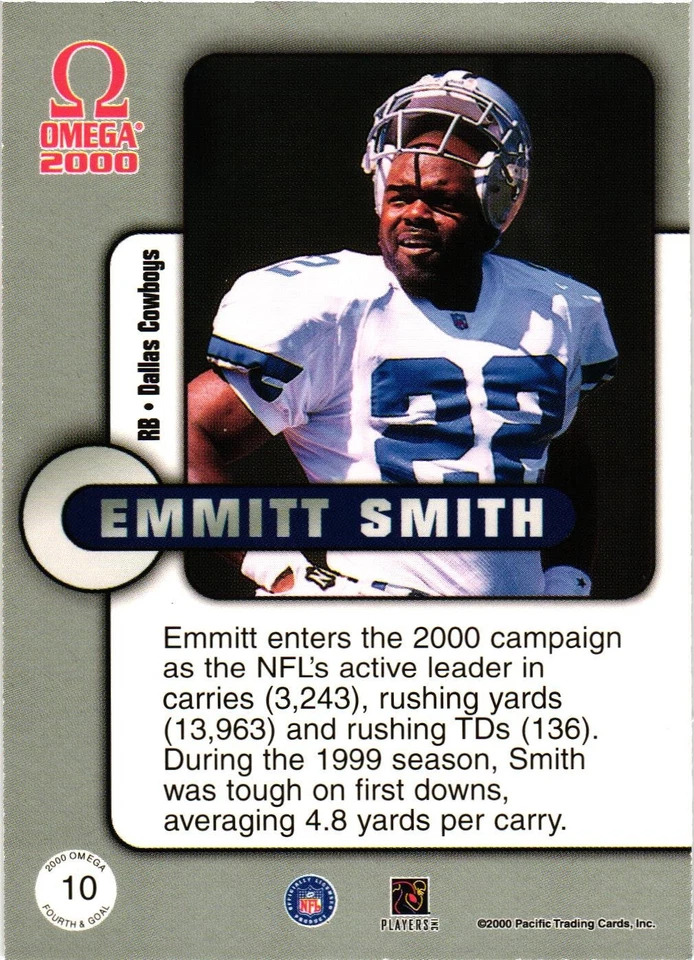 2000 Pacific Omega Fourth and Goal #10 Emmitt Smith - Image 2 of 2