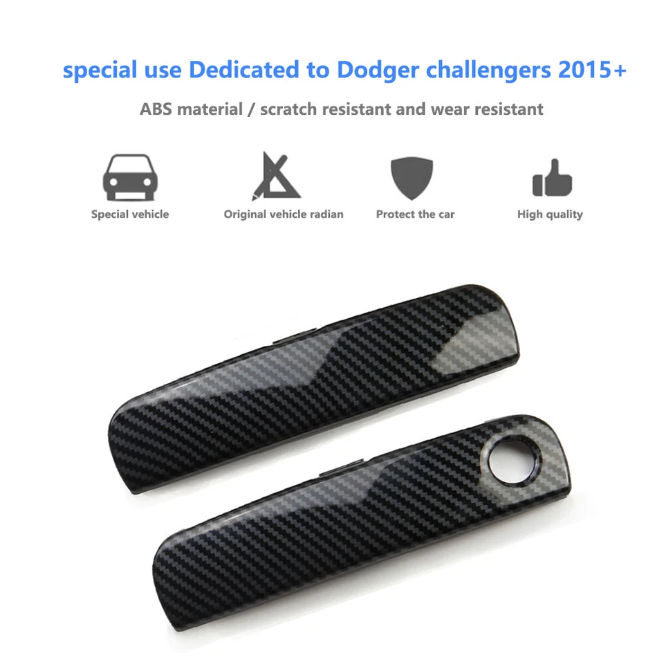 Cubierta de moldura de manijas de puerta estilo fibra de carbono apta para Dodge Challenger 2015-2023 Foto 2 de 4