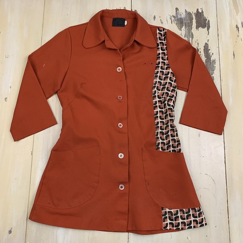 NATIONAL GROCERY STORE - Vtg 70s-80s Orange Uniform Shirt, Womens 12 MEDIUM