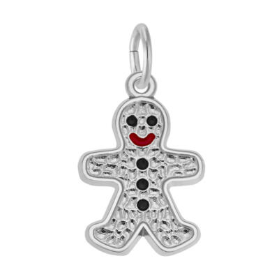 Schwarz & Rot Emaille Lebkuchenmann Charm Rembrandt 10K oder 14K Gold oder 925 Silber