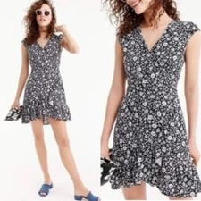 J. Crew Floral Print Ruffle Trim Faux Wrap Dress