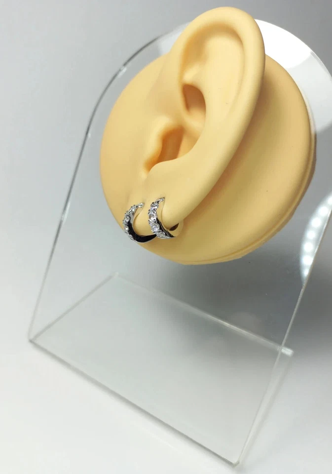 14K White Gold 0.70Ct Round GH/SI Natural Diamond Bold Cartilage Huggie Earrings - Image 4 of 4