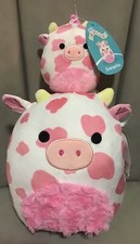 Squishmallows Cow 8  Evangelica pink/white  clip 3.5  bundle Valentines NWT 